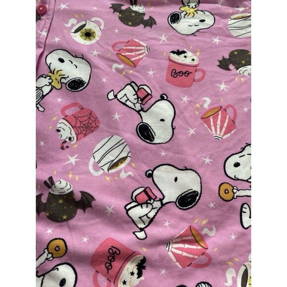 2pc Halloween Snoopy Pajama PJ Set Shorts Women’s Sz XL Hot Cocoa Bats Pink NEW - Picture 11 of 15
